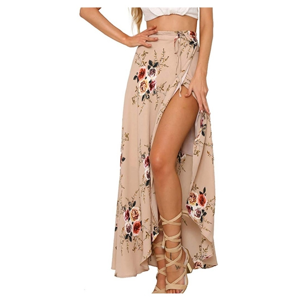 Tie up high low maxi skirt